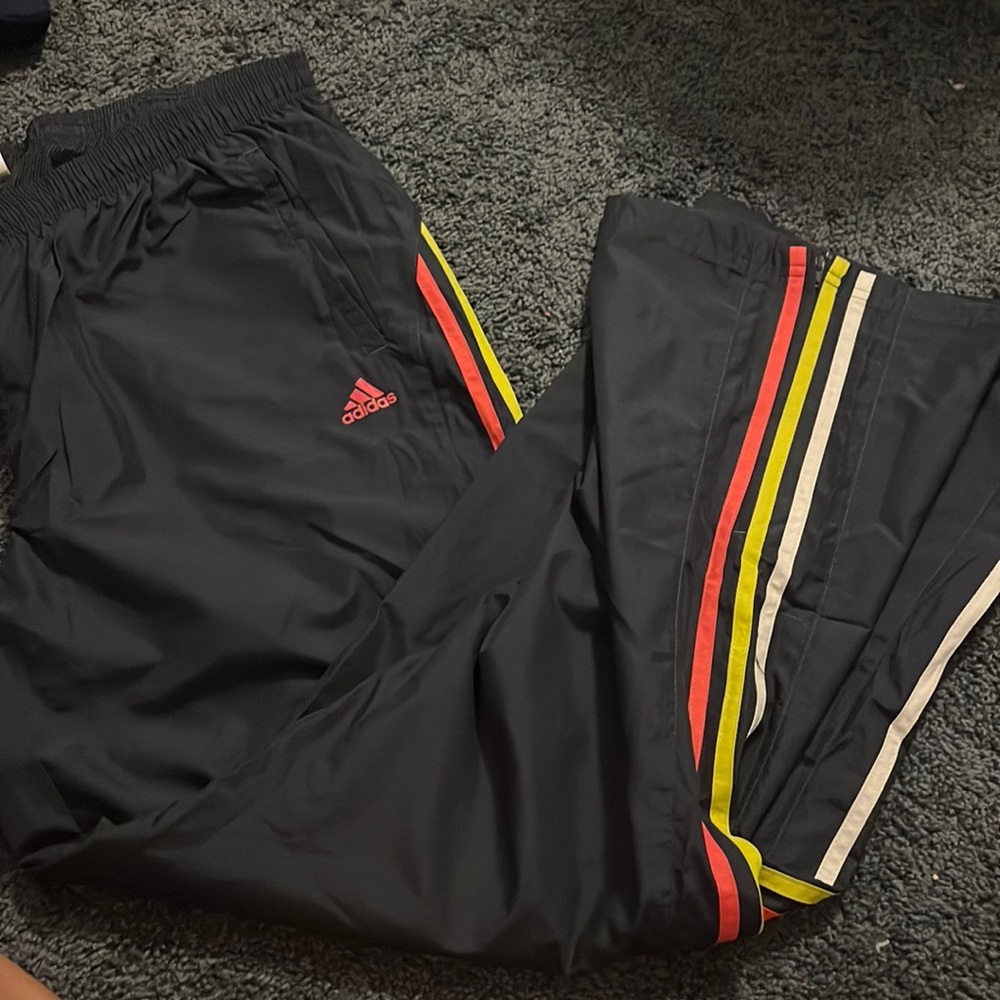 Womens Adidas Coral, lime and white stripe pants xl